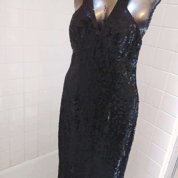 ADRIANNA PAPELL Black Sequin Evening Gown Dress - Picture 7 of 17